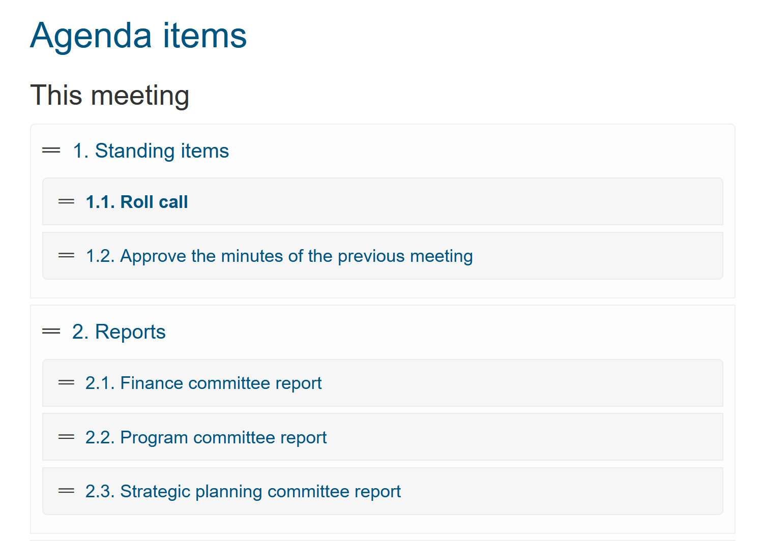 Meeting agenda