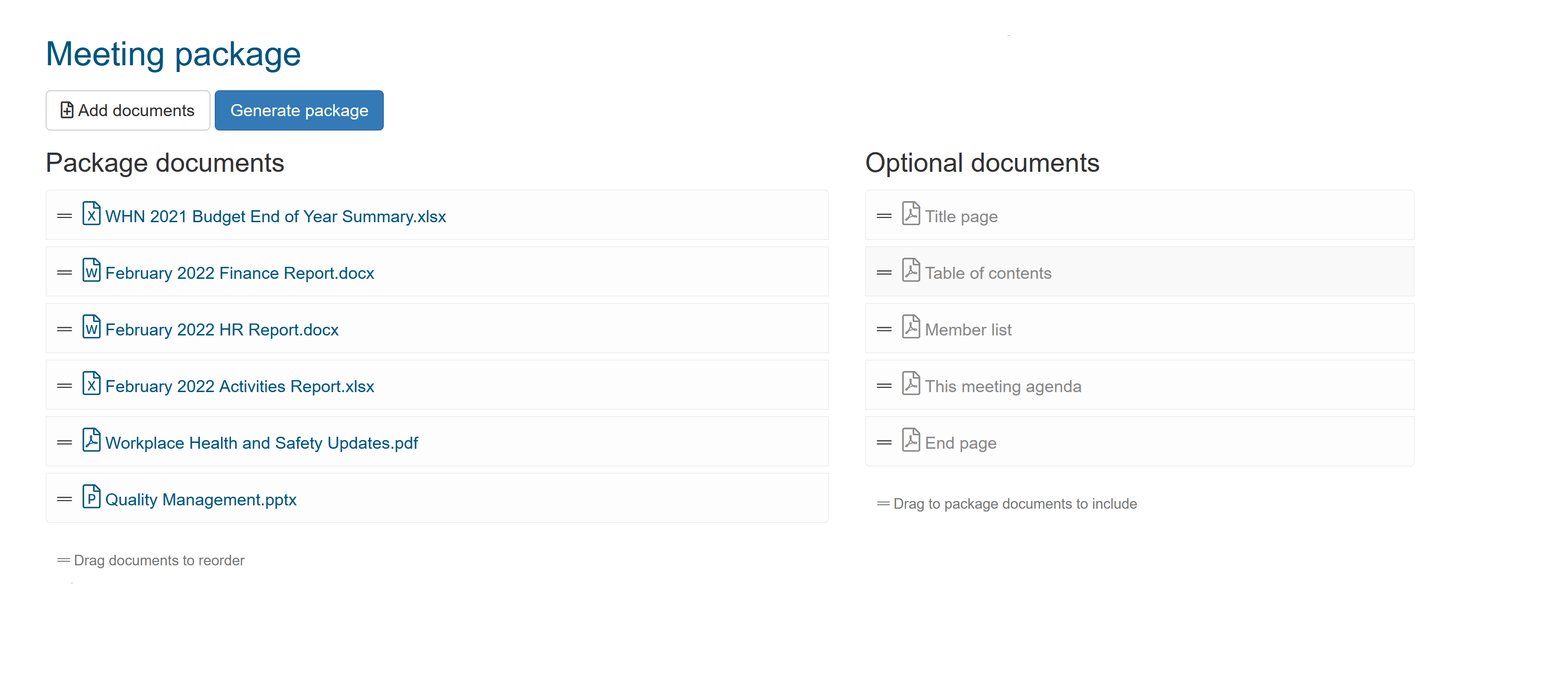 Meeting package editor